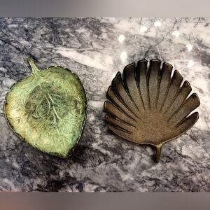 Decorative Brass Leaf Accent Trays in Green - Home Accents